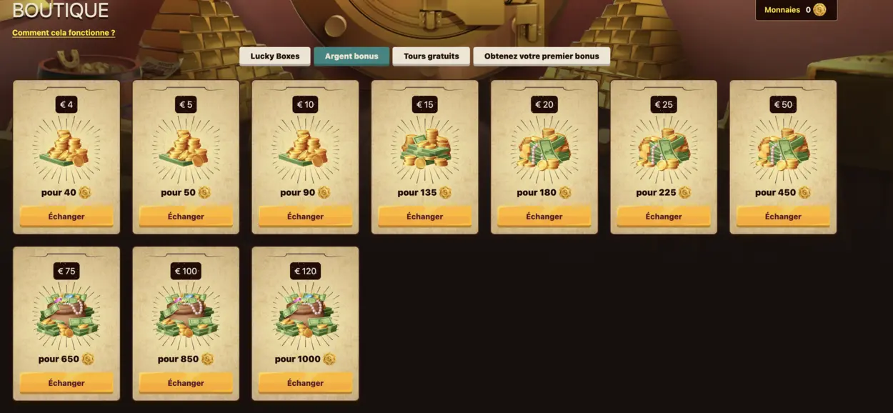 Monnaies et Lucky Box Smokace Casino Canada